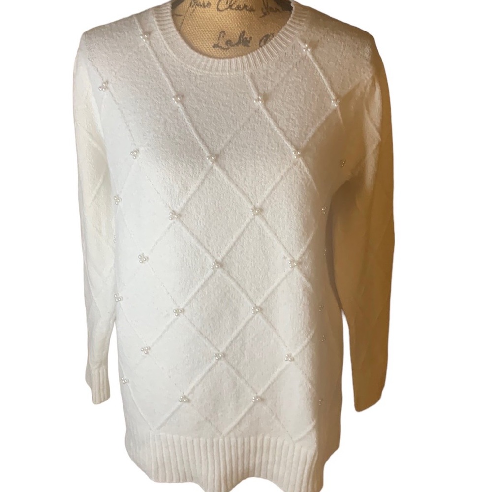 Ally Mae pearl embellished, long sleeve sweater, gently used, size P large.